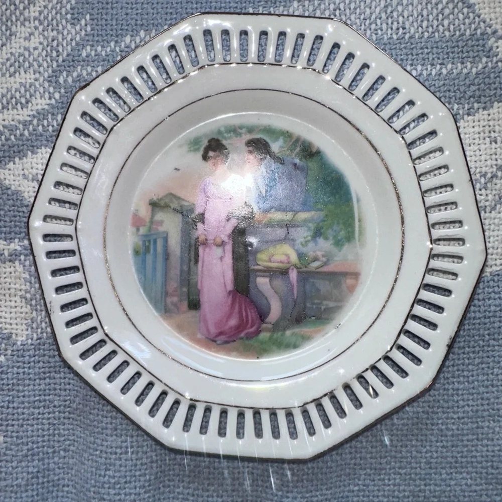Vintage SCHUMANN BAVARIA Reticulated Pierced Portrait Porcelain Plate Couple